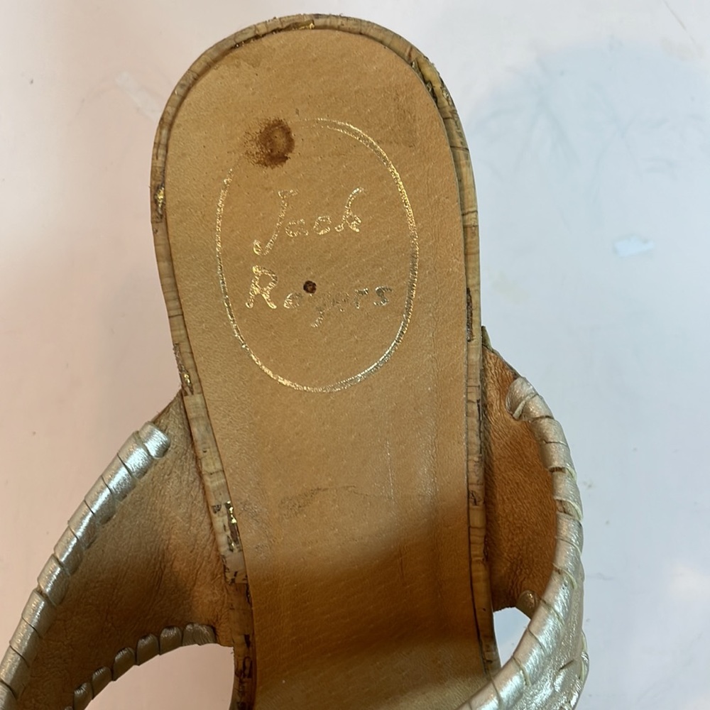 🌸JACK ROGERS PLATINUM LEATHER WEDGE SANDALS WITH CORK HEEL SIZE 9M. - Picture 9 of 9
